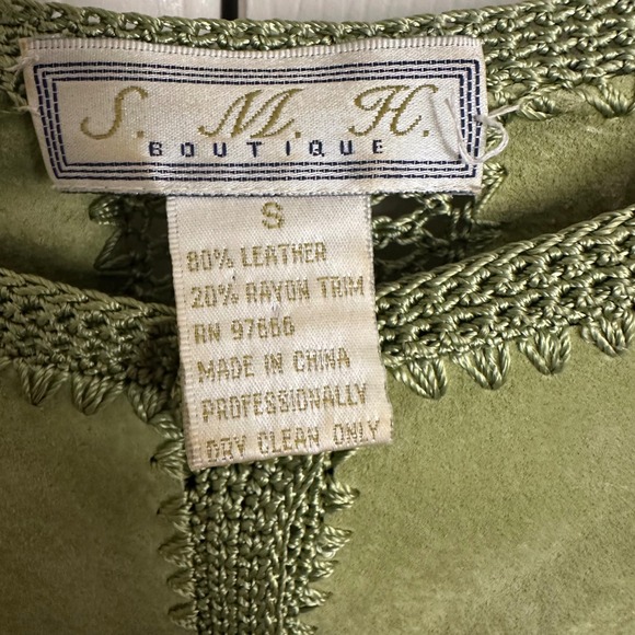 VTG S.M.H. Boutique Green Patchwork Leather & Crochet Cardigan Jacket - Boho - Picture 4 of 6